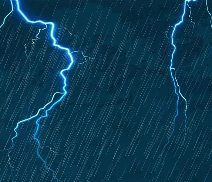 lightning and heavy rain on dark blue background