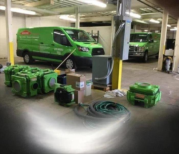 van and equipment in building
