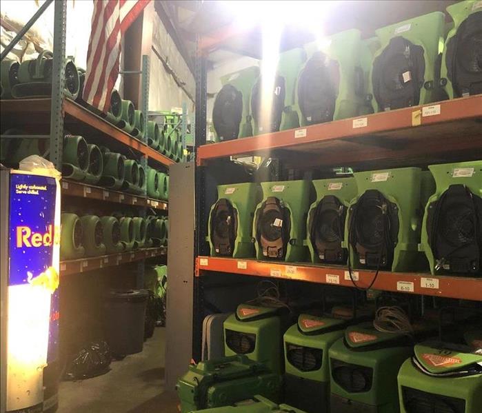 shelved air movers and dehumidifiers
