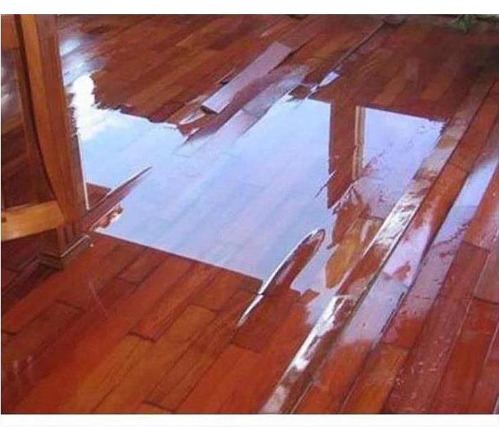 hardwood planks cupping water on surface